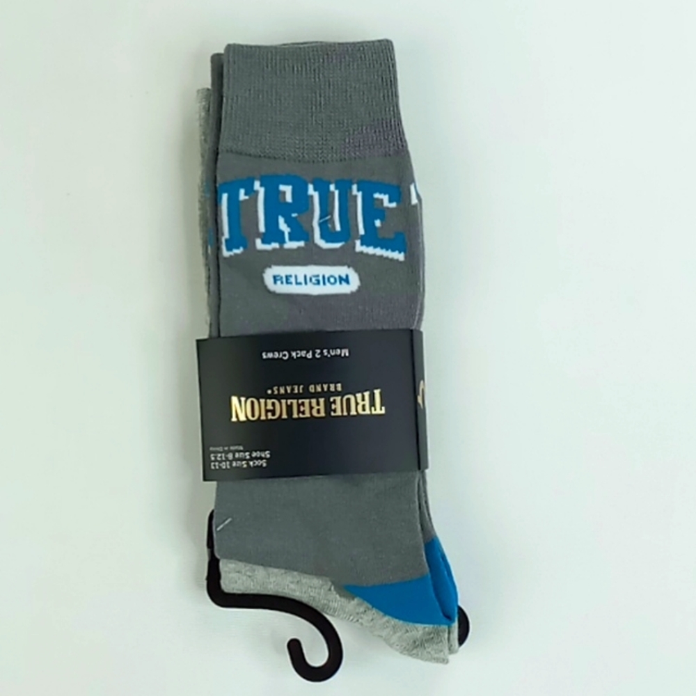 True Religion Men's 2 Pack Crew  Sock Size 10-13 Shoe Size 8-12.5